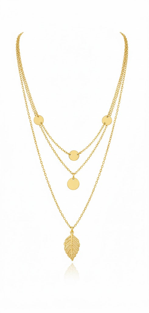 Collier Multi-Chaînes Feuille