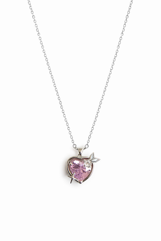 collier coeur fleche rose
