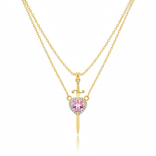 Collier Épée Cœur Rose